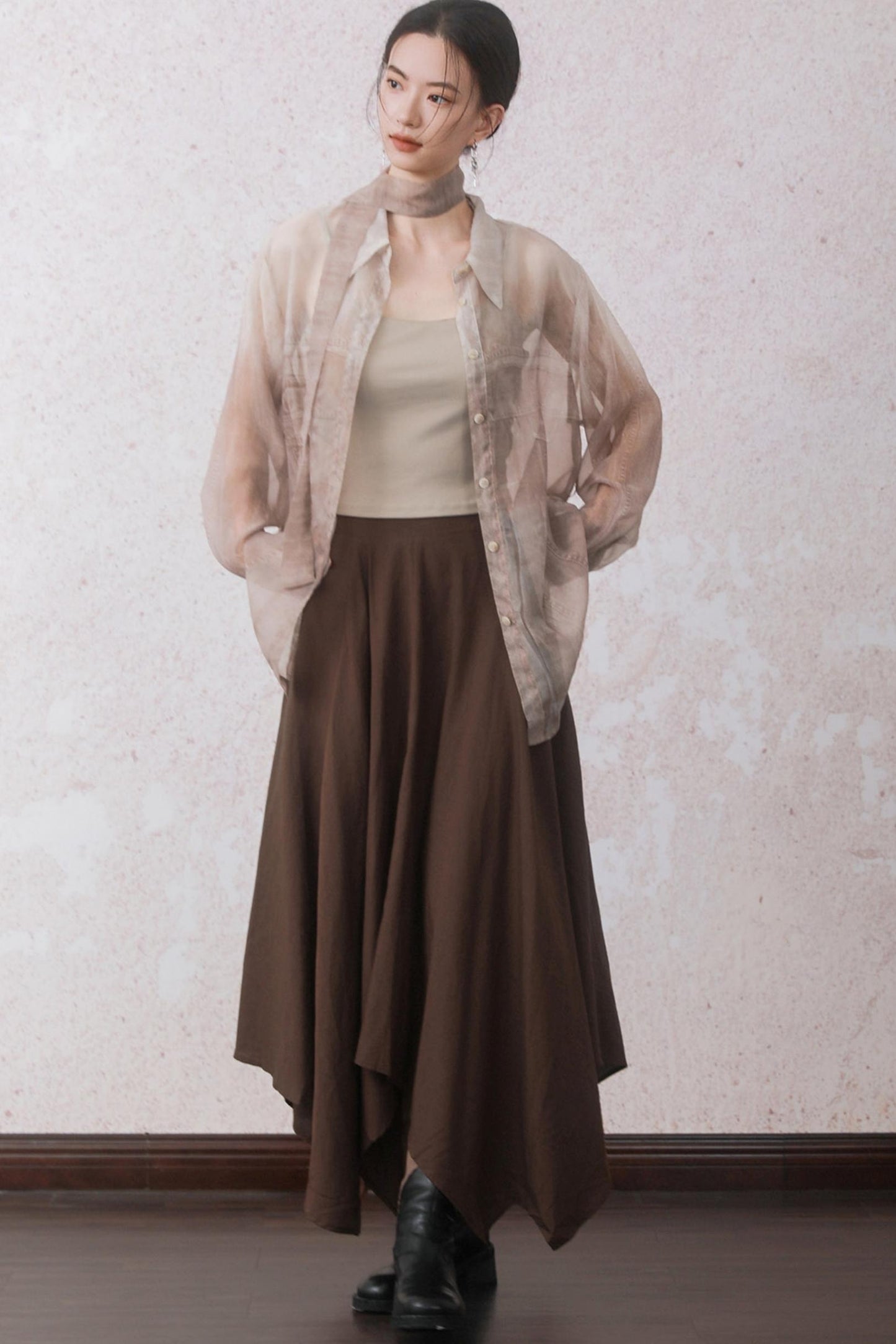 Autumn Double Hem Brown A-Line Skirt
