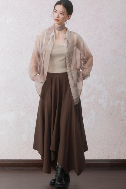 Autumn Double Hem Brown A-Line Skirt