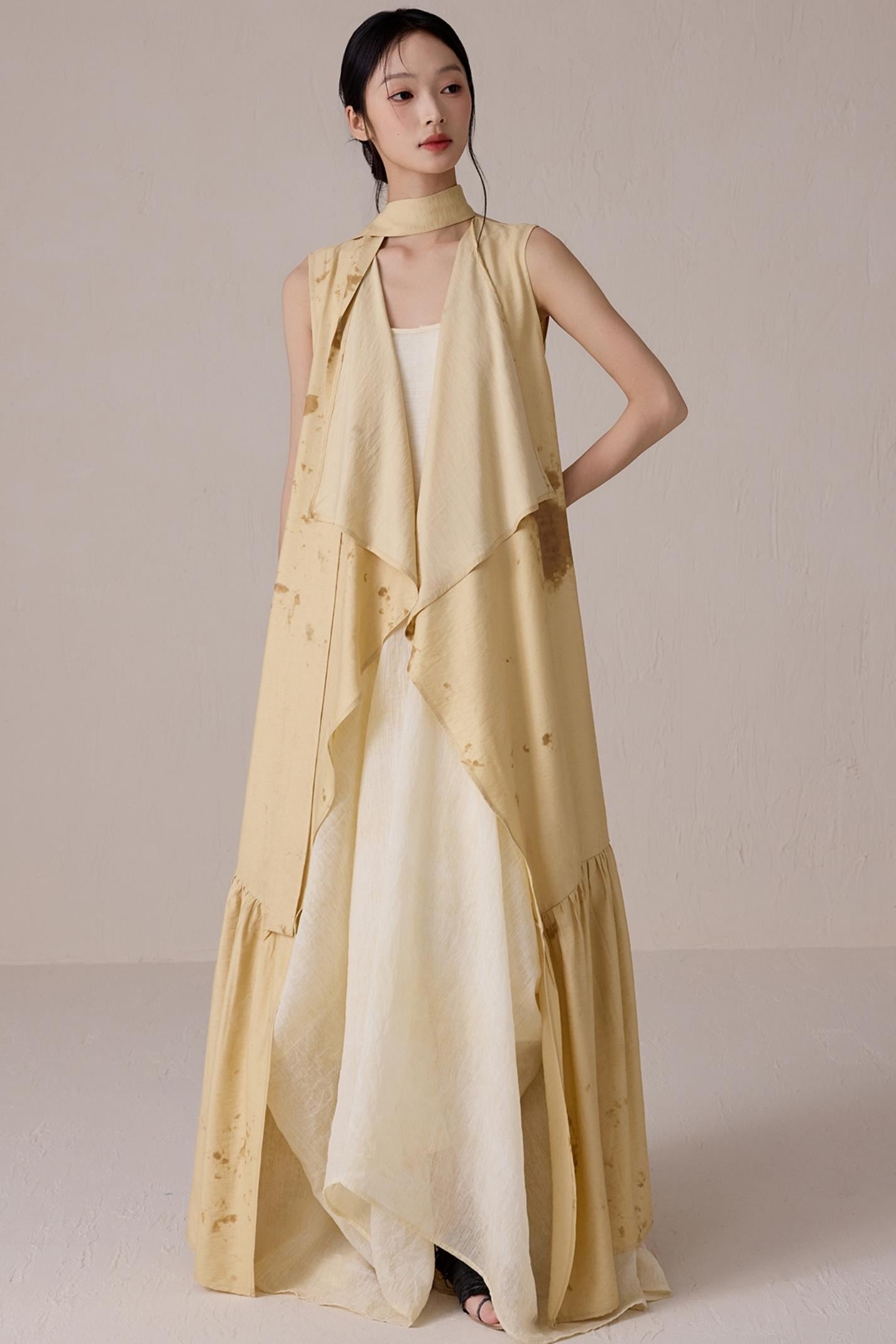 Tea-Dyed Flowing Belted Jacket