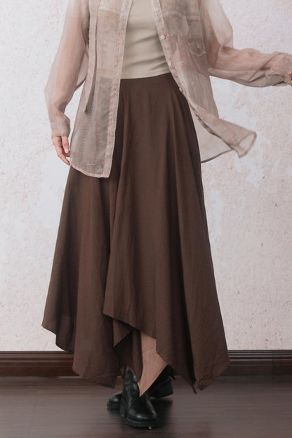 Autumn Double Hem Brown A-Line Skirt