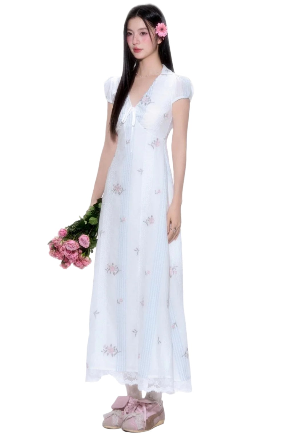 Vintage Floral V-Neck Dress