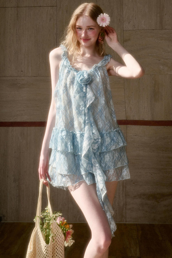 Floral Lace Halter Babydoll Dress