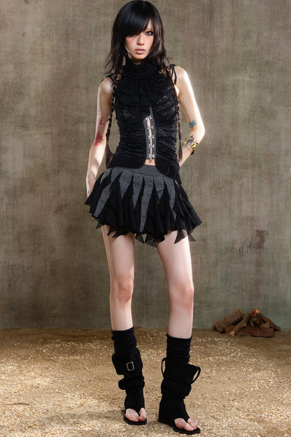 Polygonal Striped Bustier Skirt