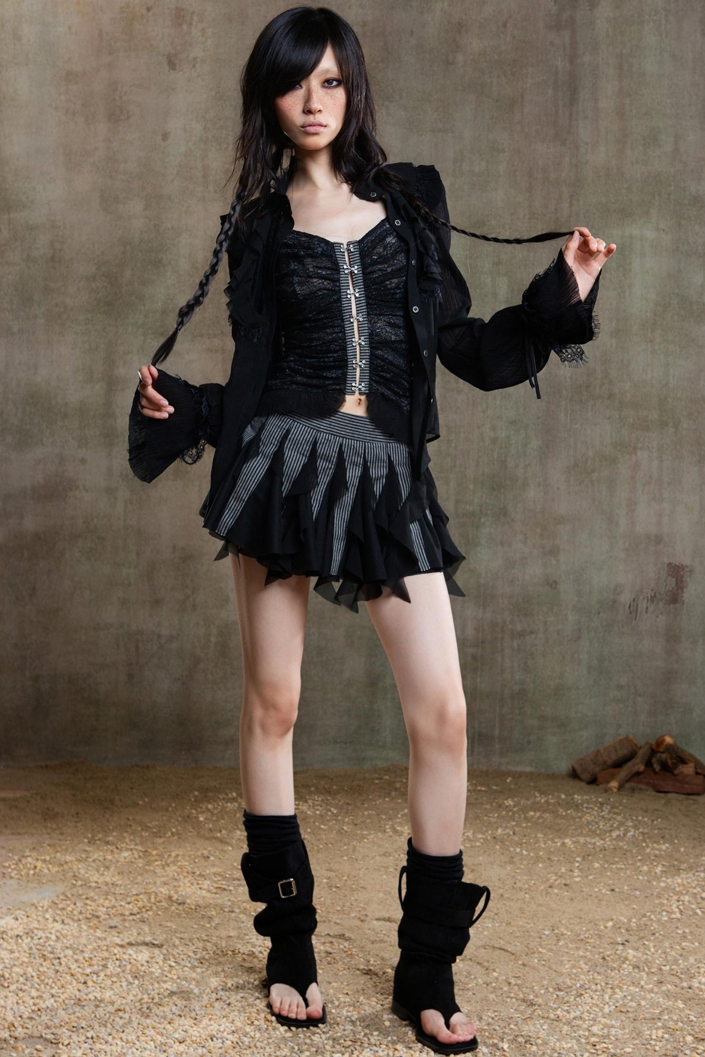 Polygonal Striped Bustier Skirt