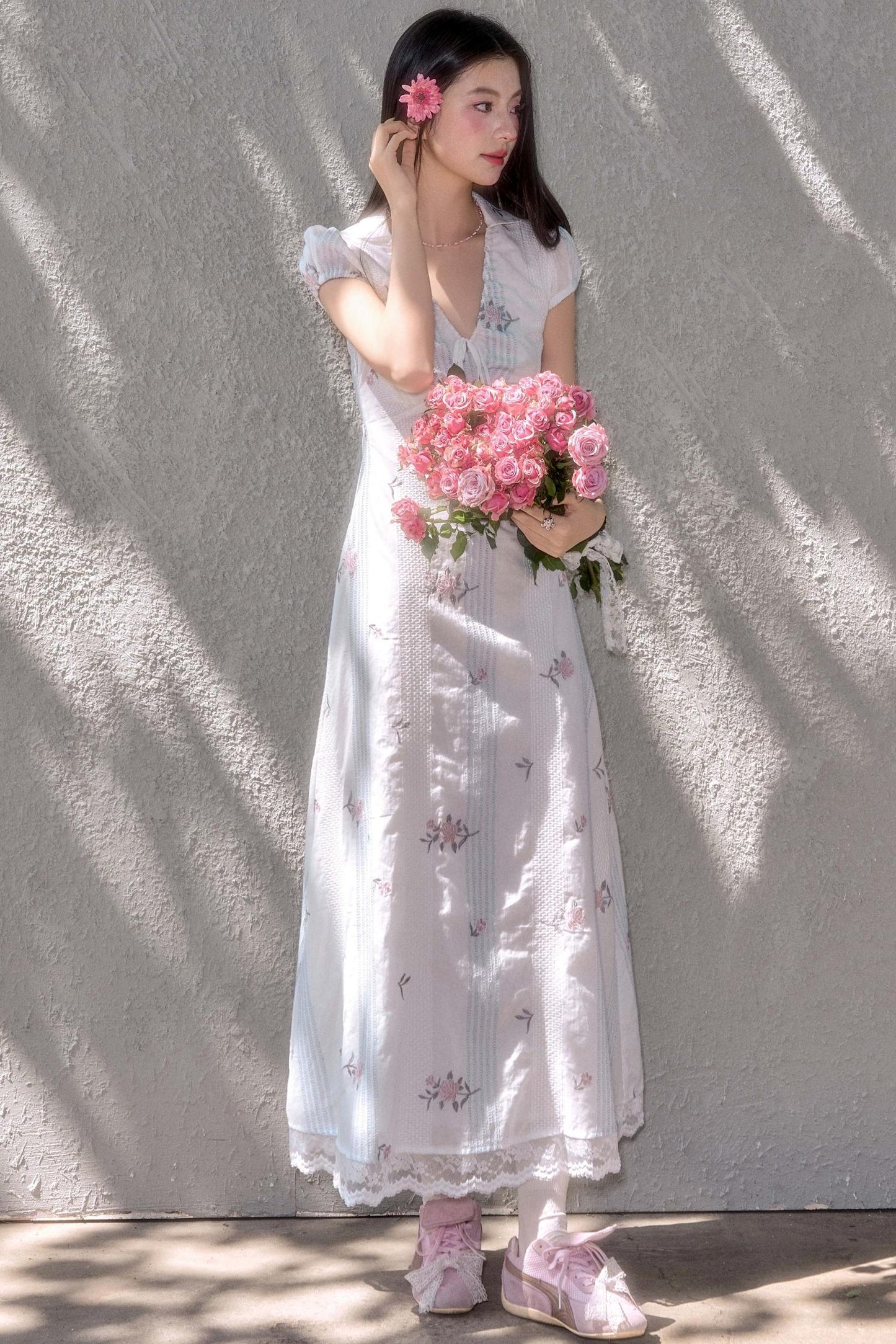 Vintage Floral V-Neck Dress