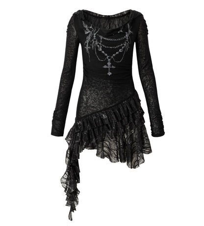 Lace Hoodie Peplum Dress