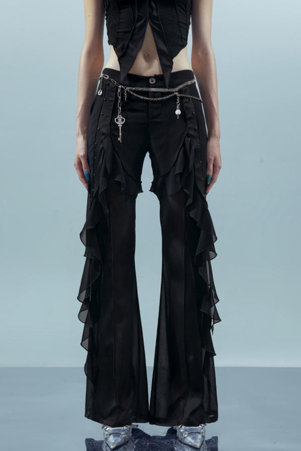 Fiery Chiffon Wide-Leg Trousers