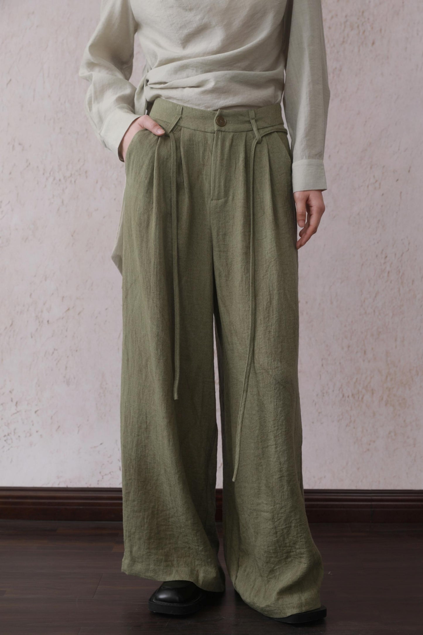 Tea Green Wide-Leg Pants