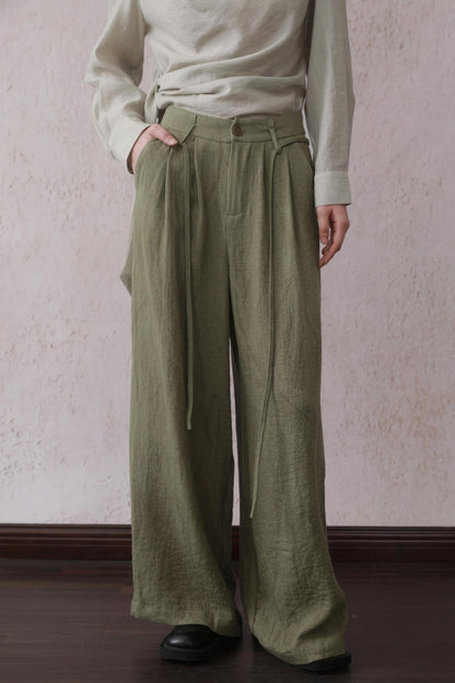 Tea Green Wide-Leg Pants