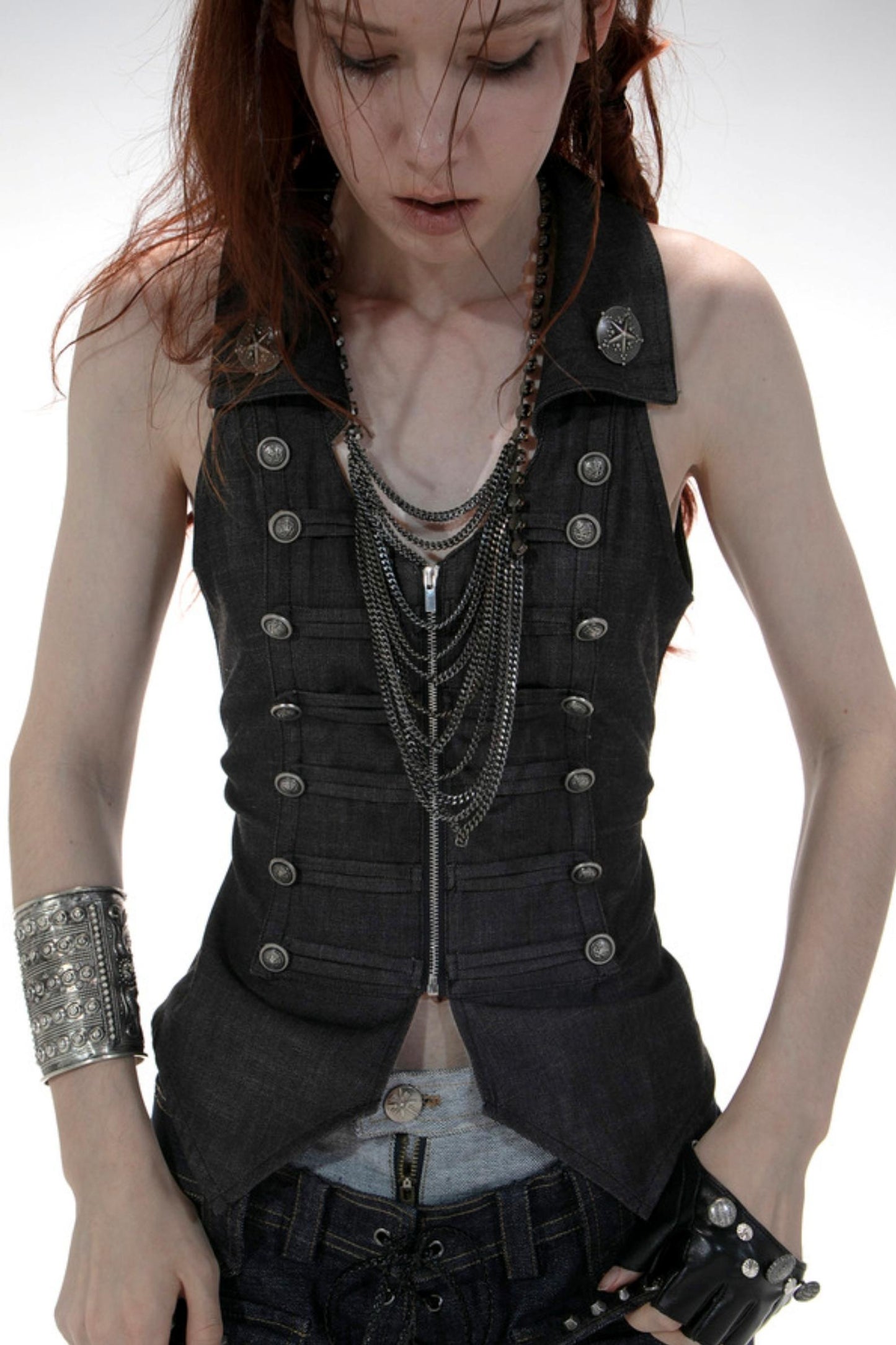 Slim Fit Double-Breasted Zipper Top