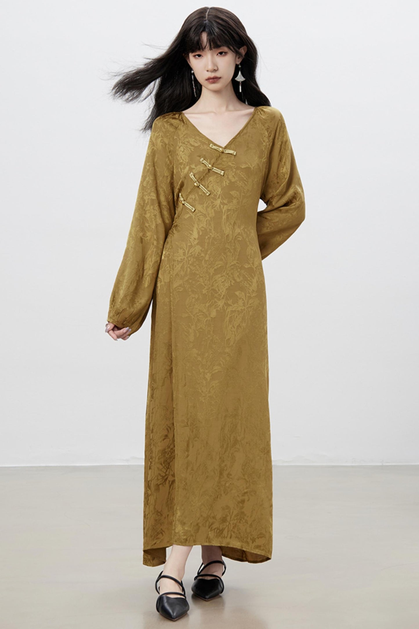 Modern V-Neck Chinese Dress