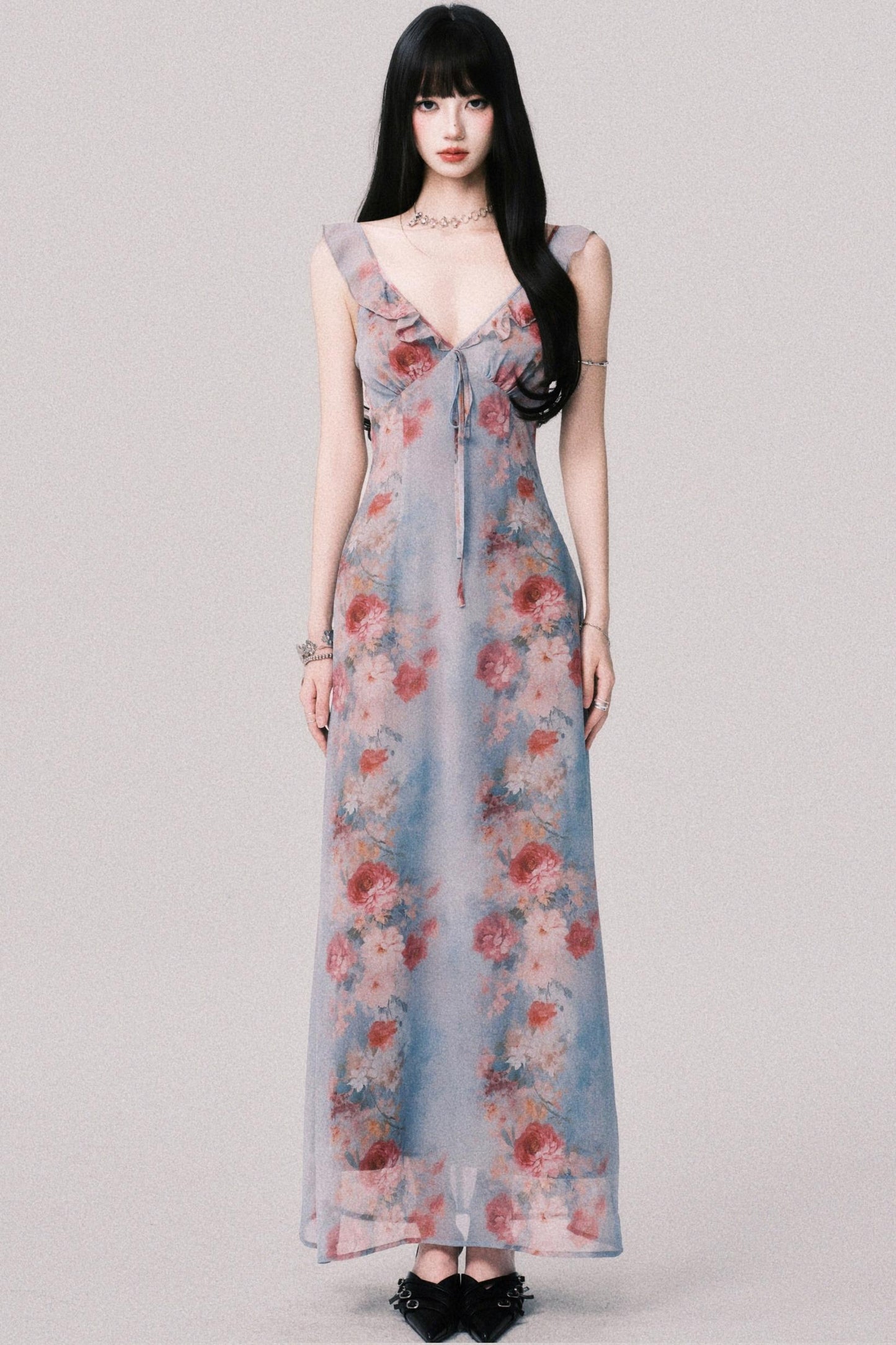 French V-Neck Halter Dress