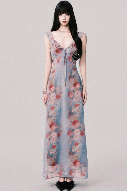 French V-Neck Halter Dress