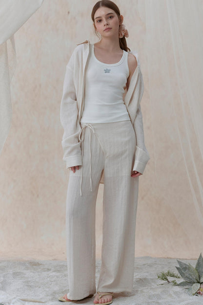 Pleatless Lapel Wide-Leg Trousers