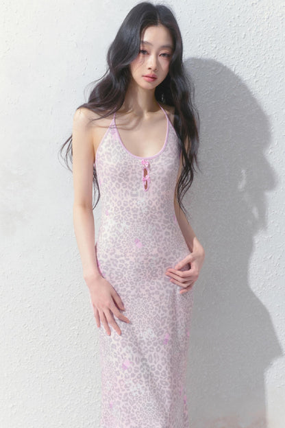 Pink Halter Backless Dress