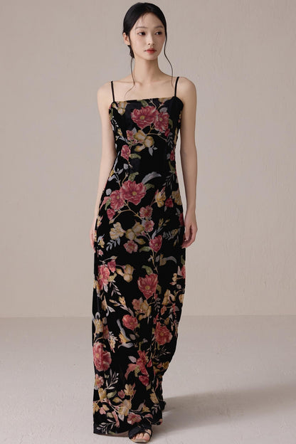 Vintage Floral Halter Maxi Dress