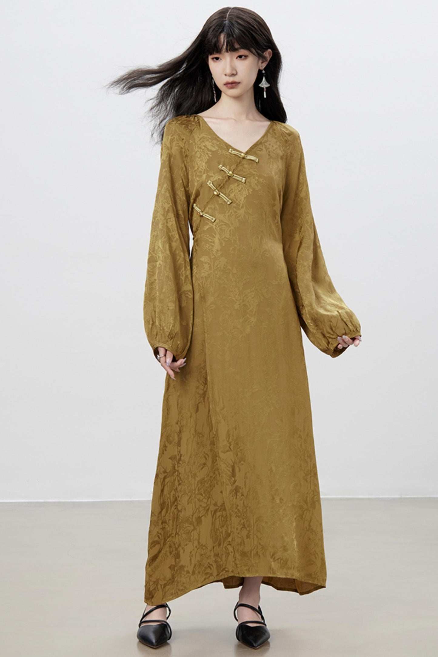 Modern V-Neck Chinese Dress