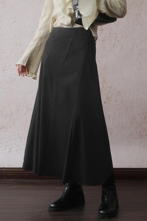 Black Spliced Midi Skirt