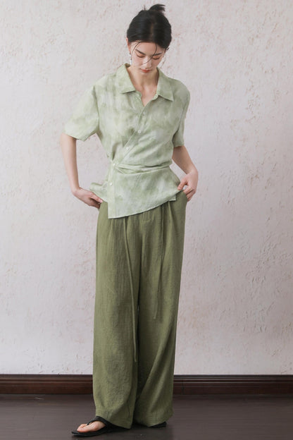 Tea Green Wide-Leg Pants