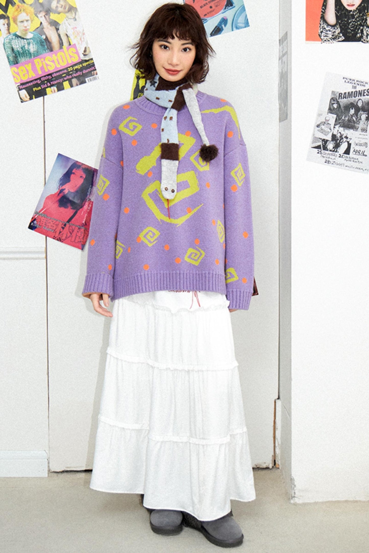 Purple Snake Jacquard Sweater