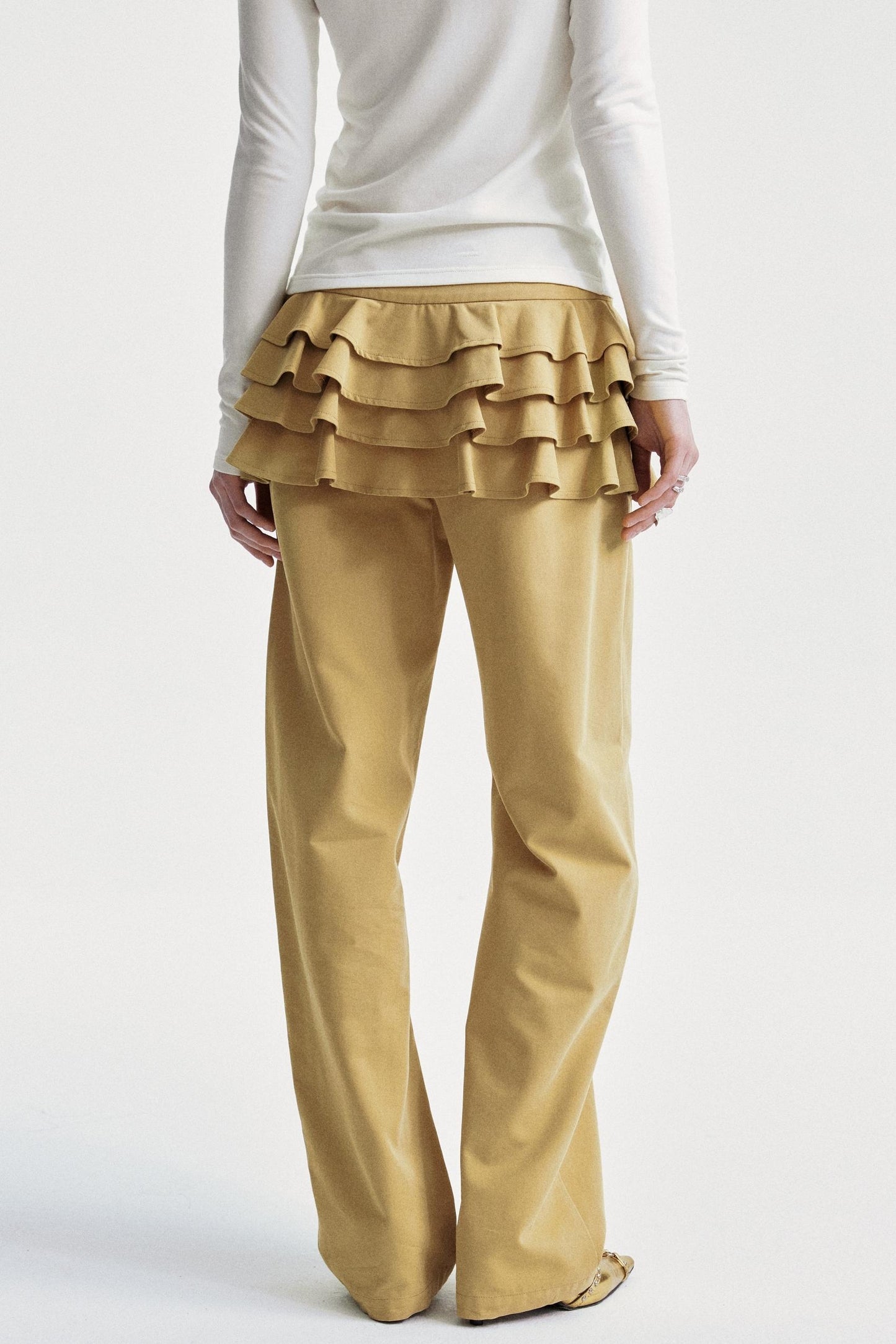 Lace-Trimmed Khaki Pants