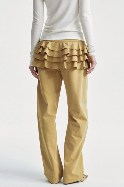 Lace-Trimmed Khaki Pants