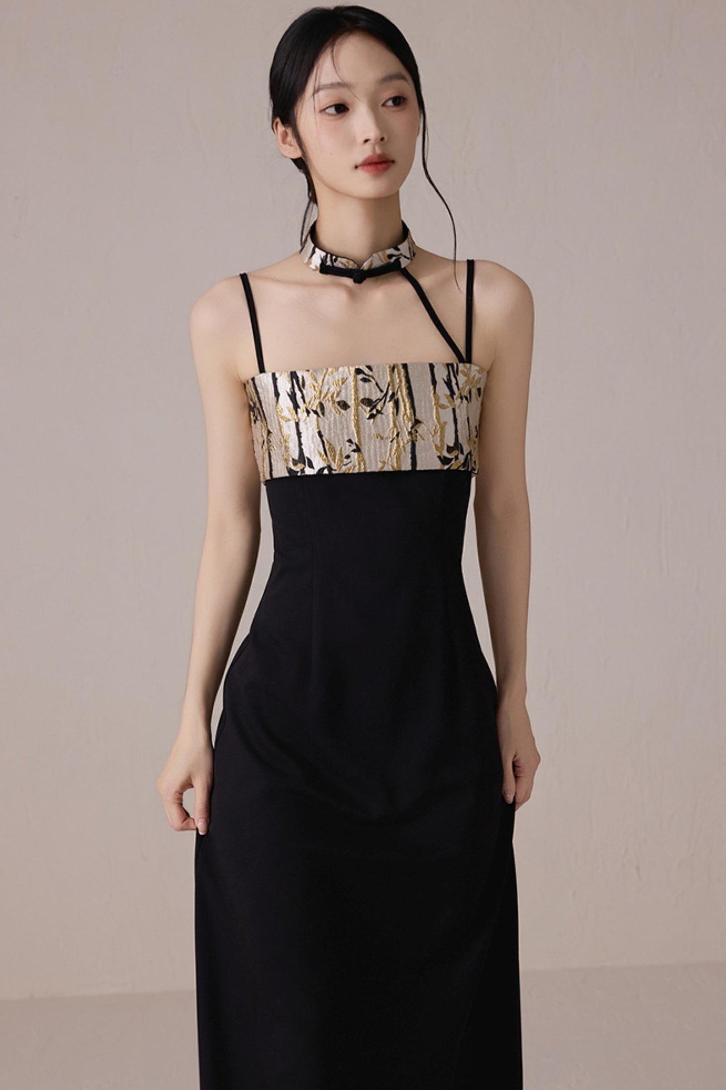 Bamboo Jacquard Halter Dress