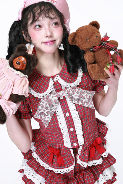 Red Gingham Showa Style Shirt