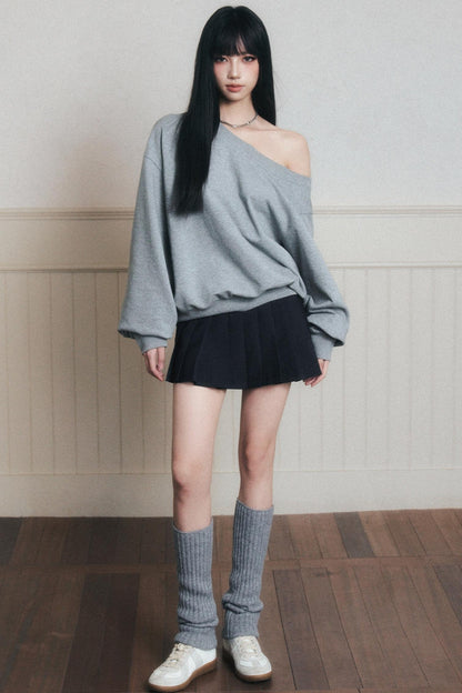 Cotton Slanted Shoulder Sweatshirt