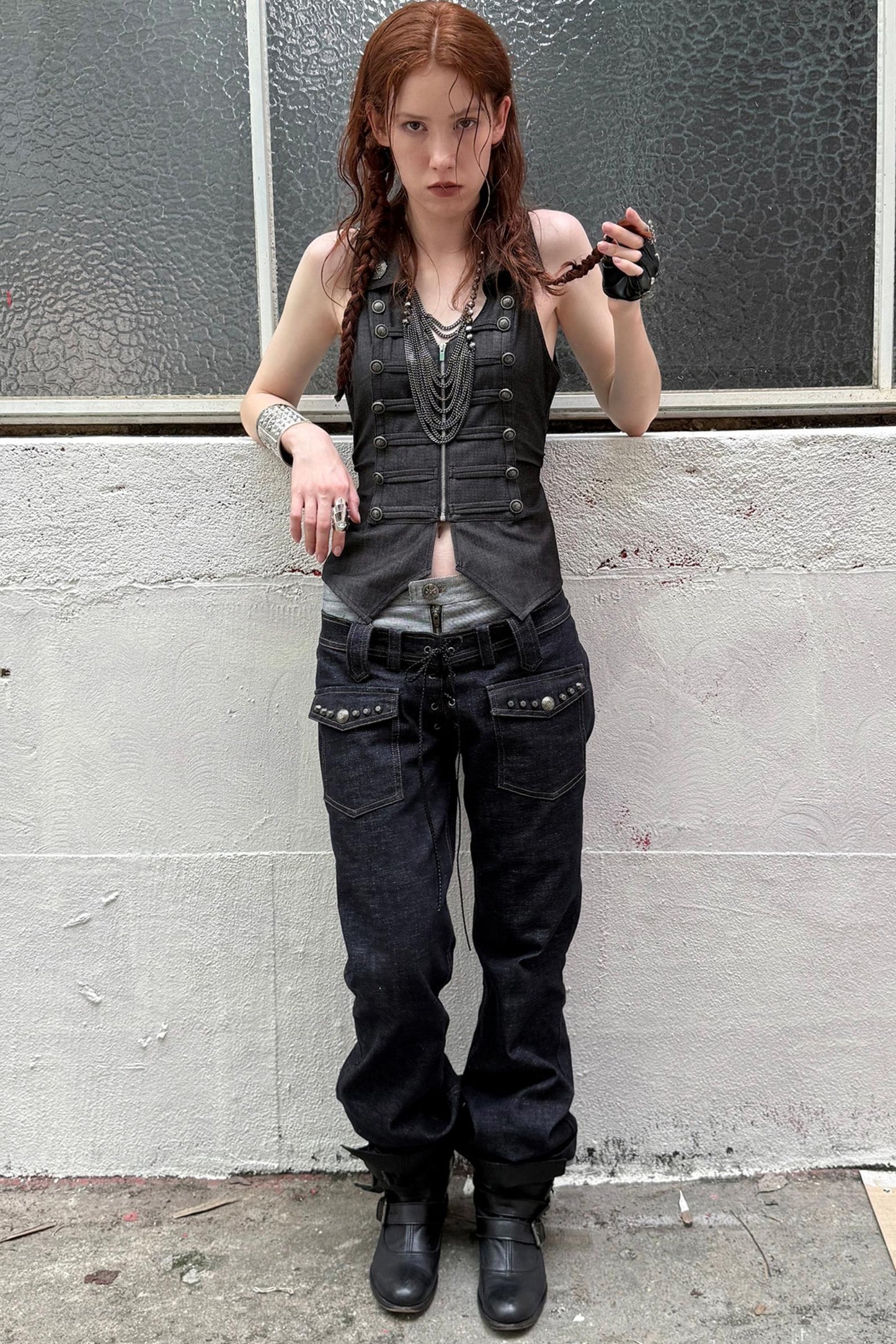 Slim Fit Double-Breasted Zipper Top