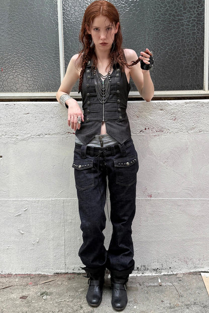 Slim Fit Double-Breasted Zipper Top