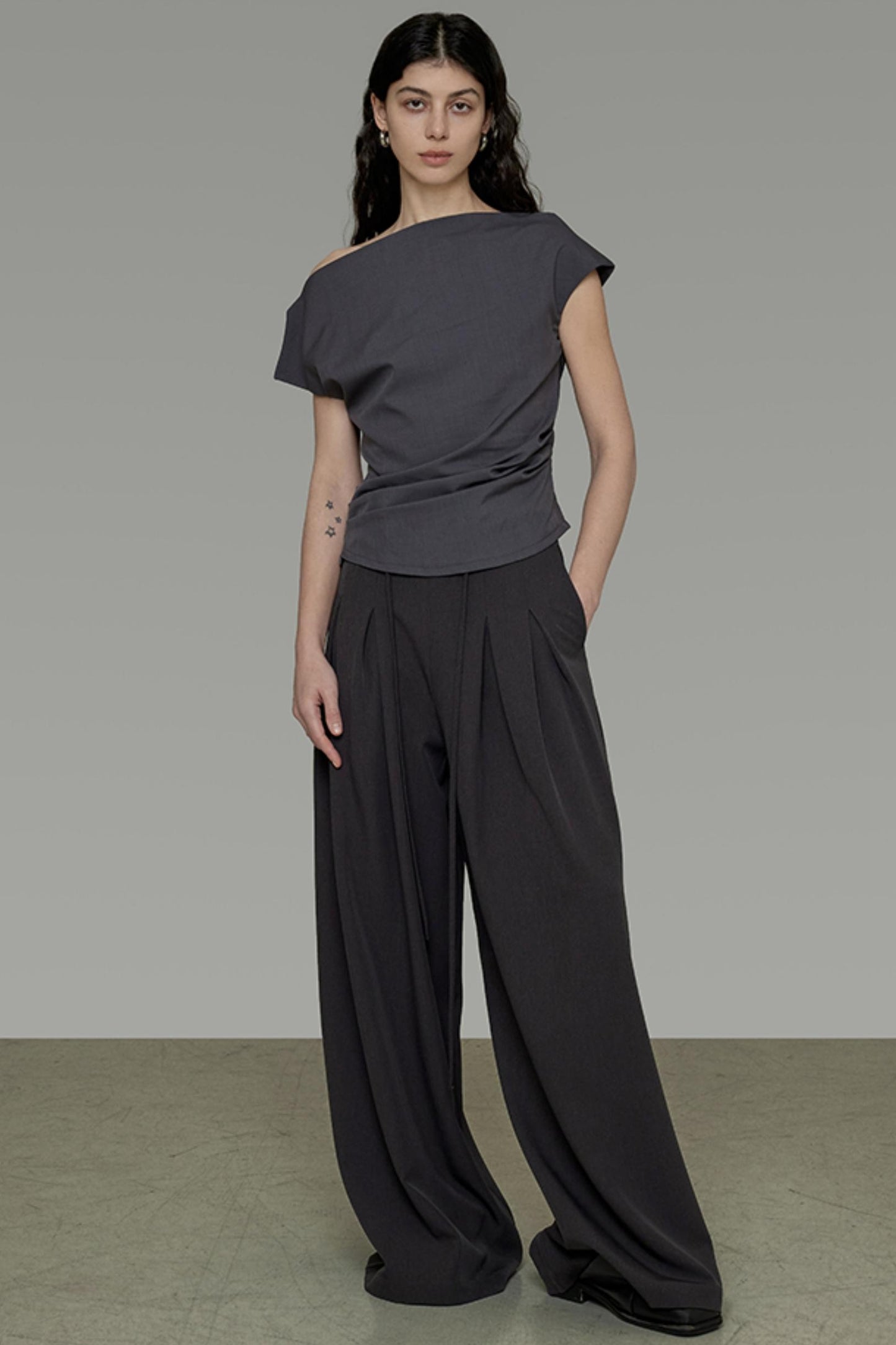 Gray Asymmetrical Strapless Tee