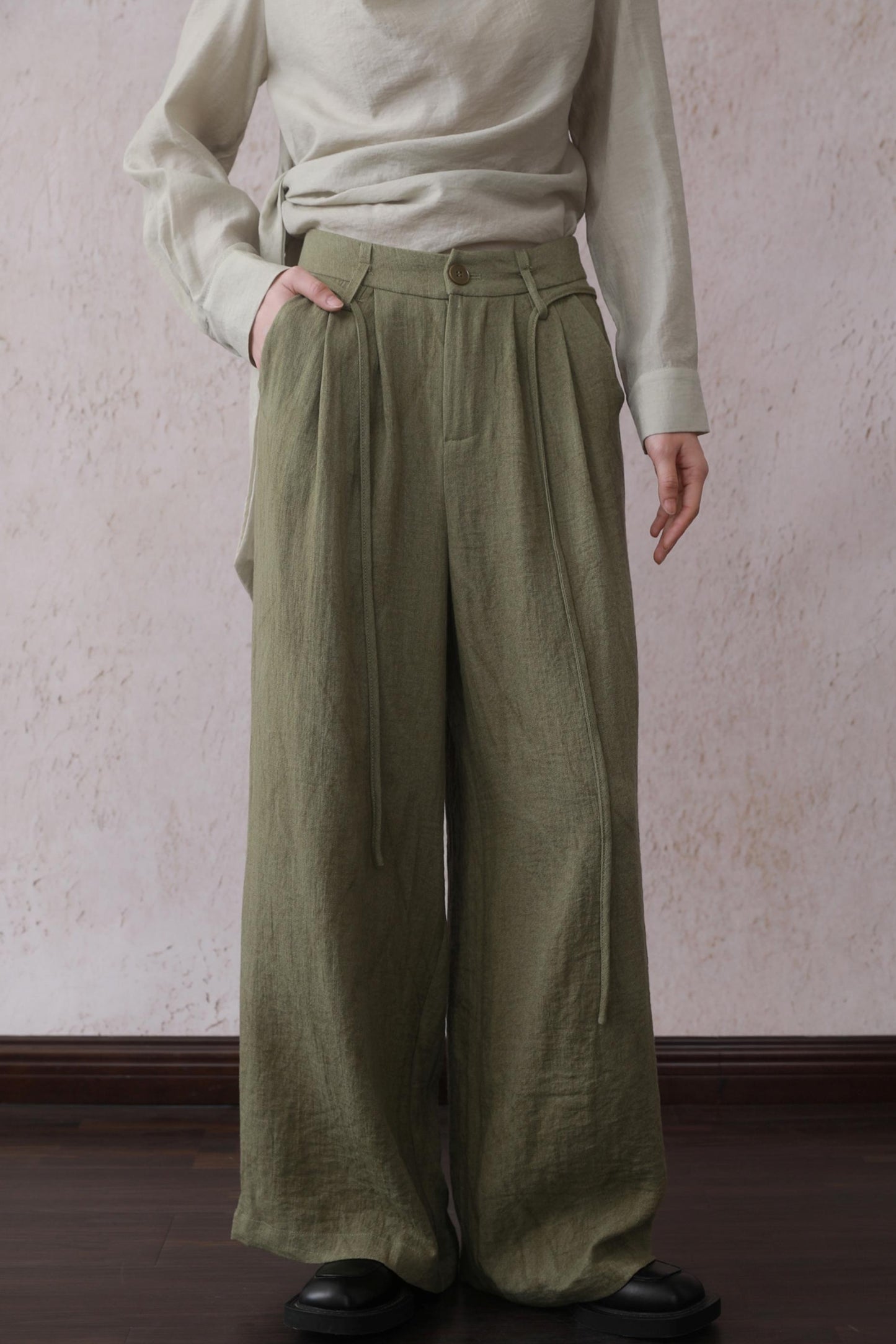 Tea Green Wide-Leg Pants