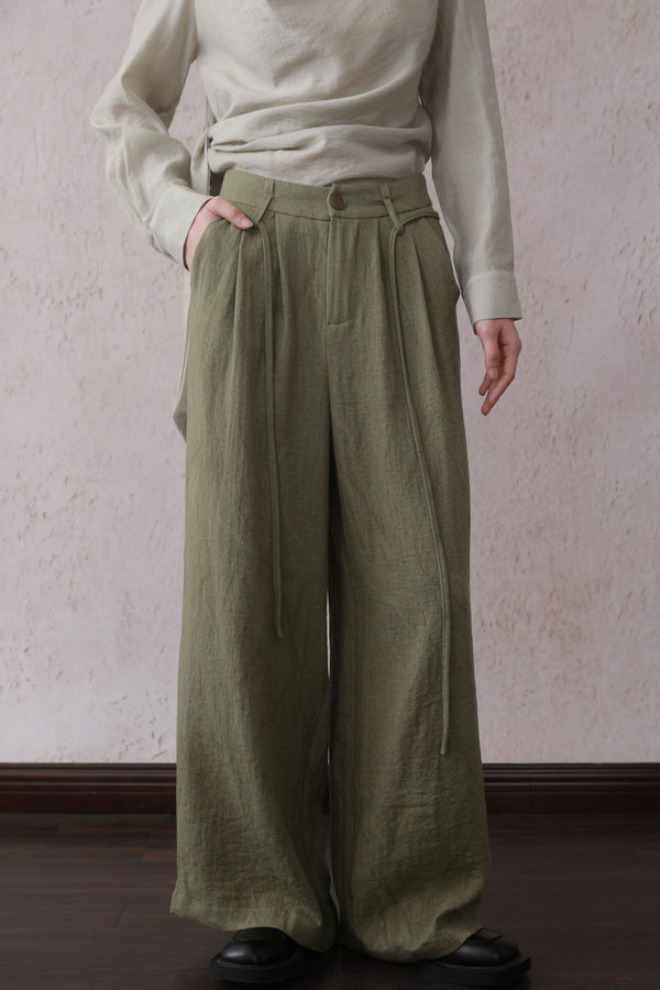 Tea Green Wide-Leg Pants