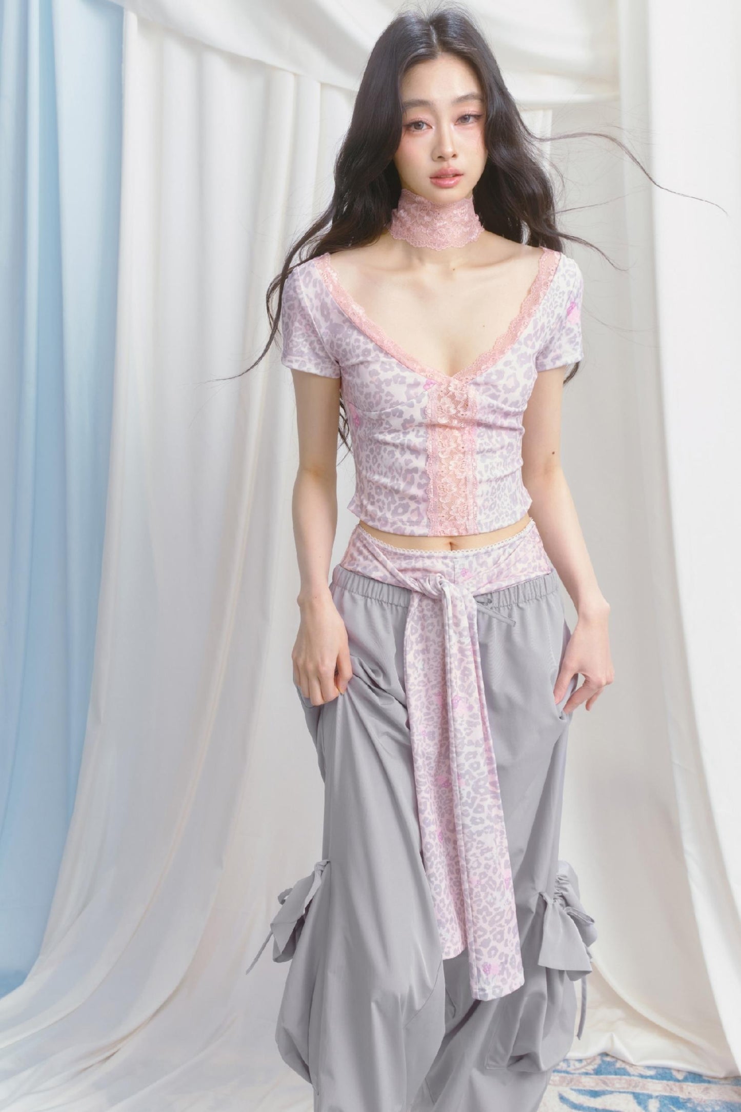 Pink Leopard V-Neck Tee