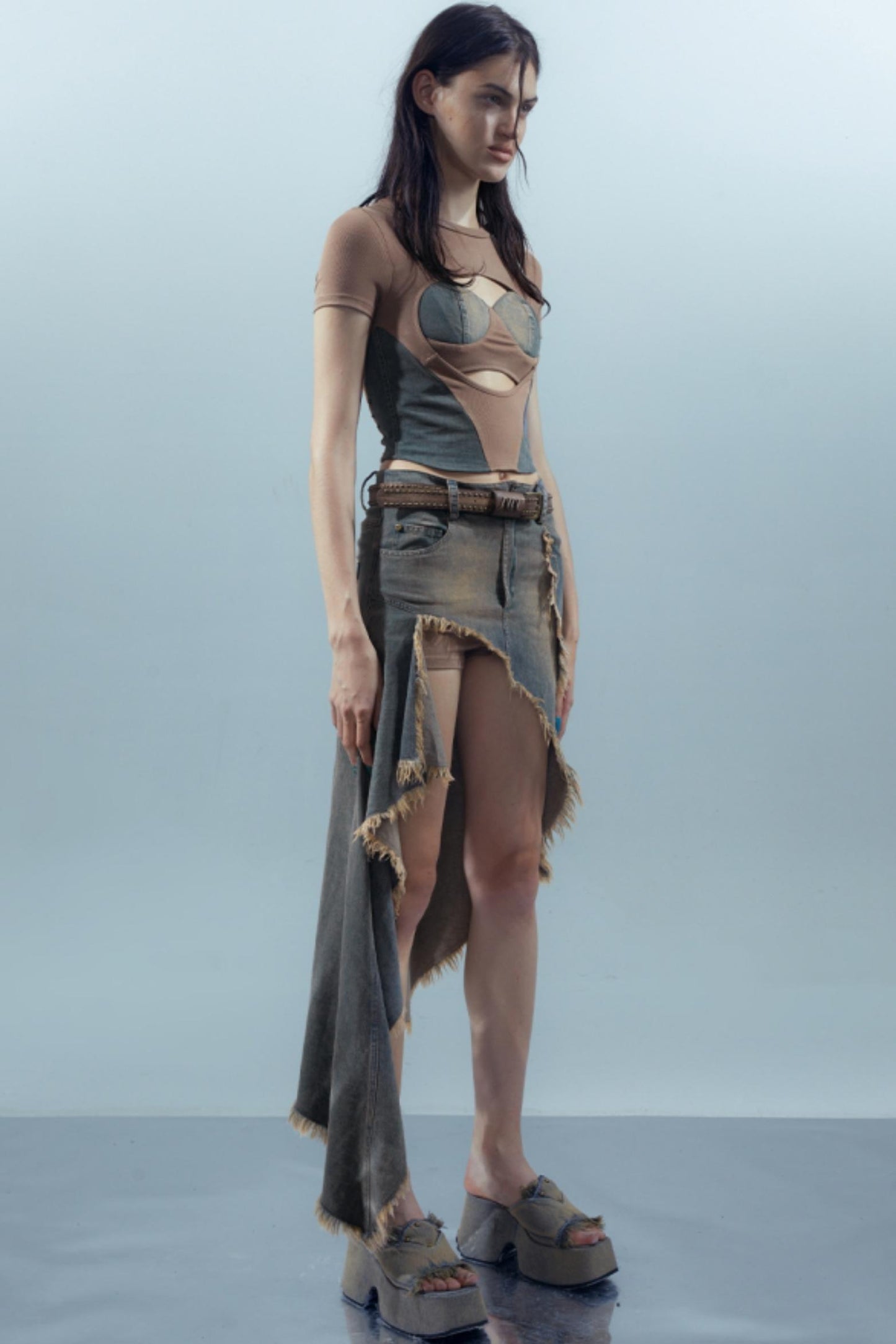 Blue Denim Patchwork Tee