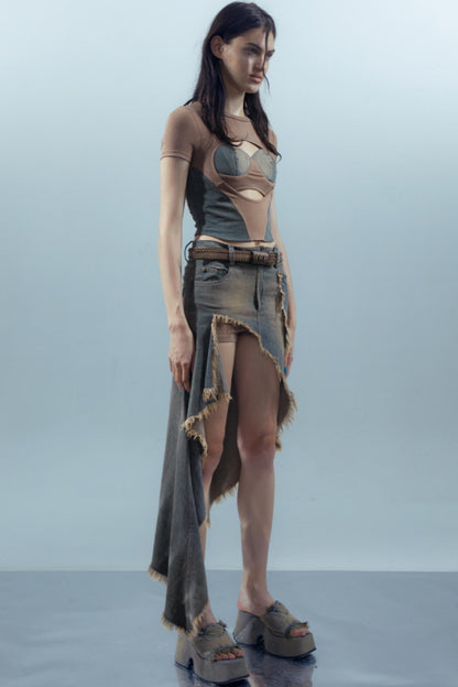 Blue Denim Patchwork Tee