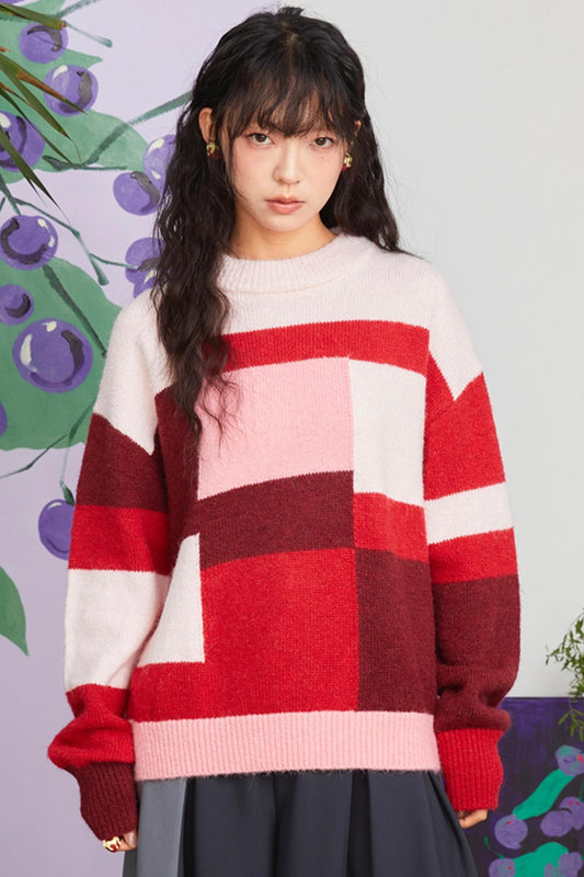 Pink Block Knit Sweater