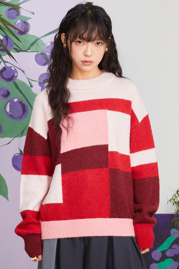 Pink Block Knit Sweater