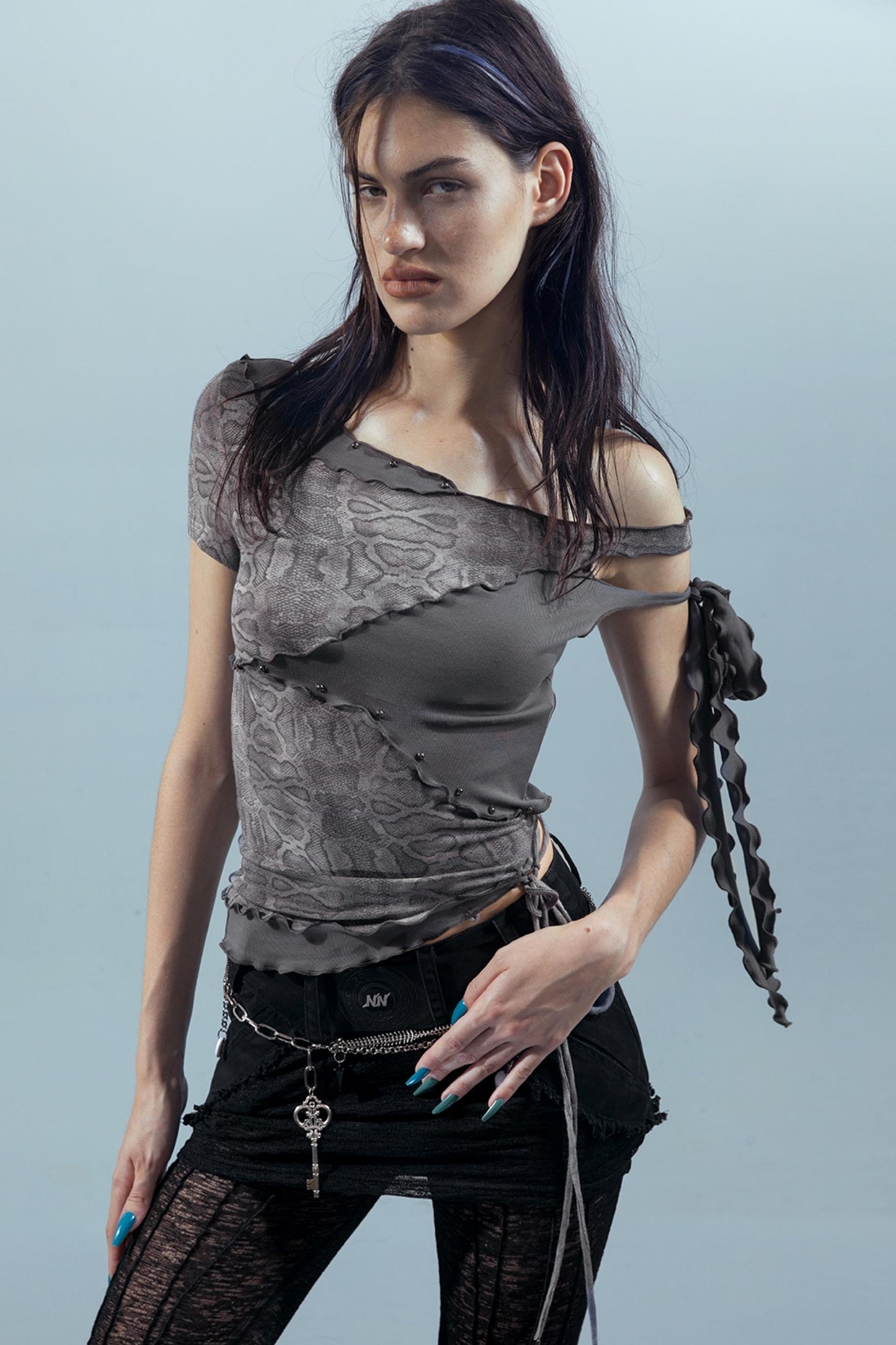 Spliced Rivet Short Sleeve Tee