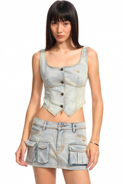 Vintage Micro-Stretch Denim Vest