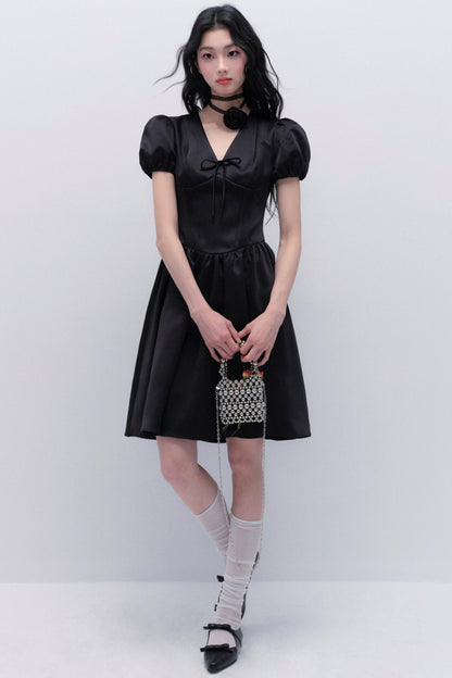 Midnight Rose Puff Sleeve Dress