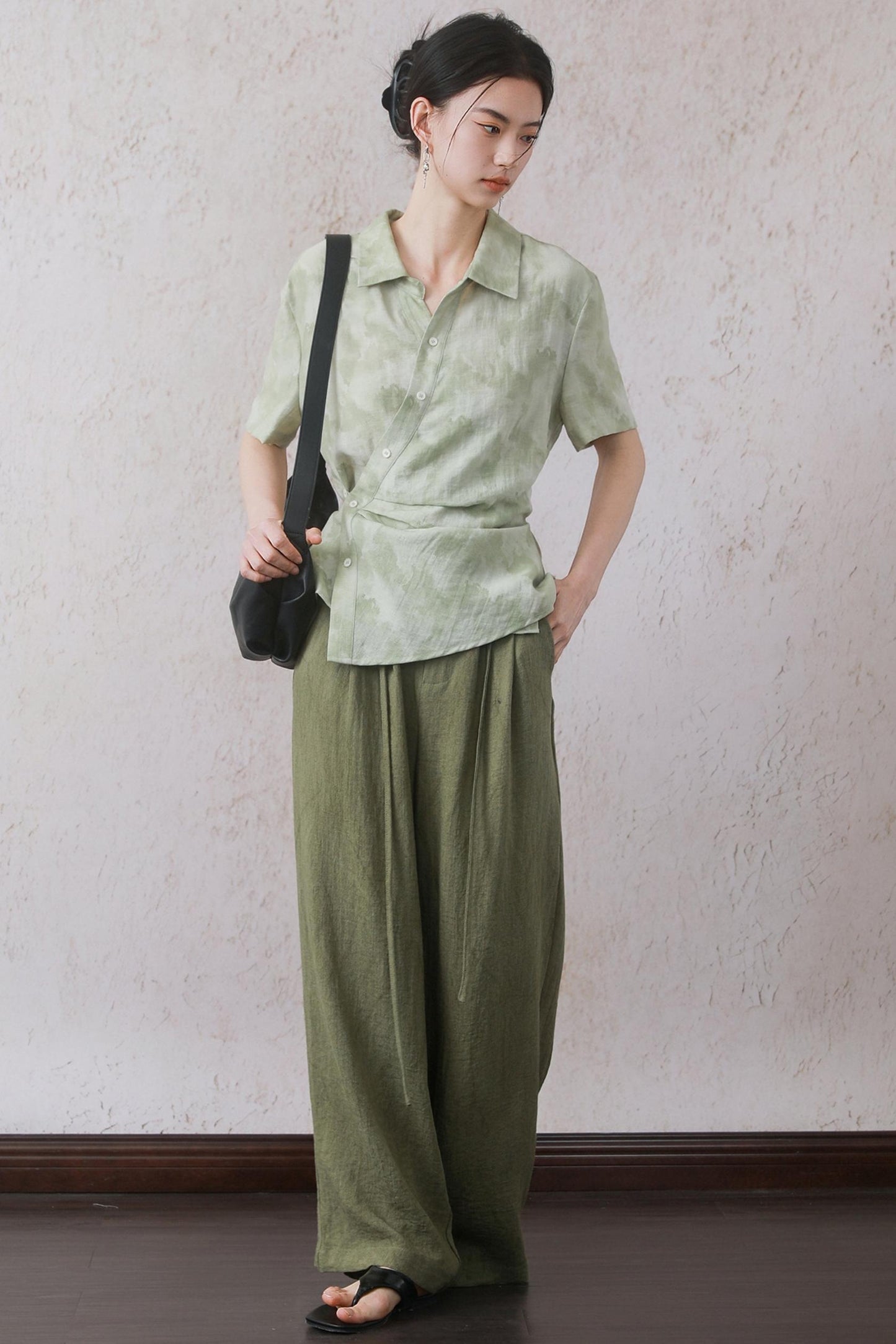Tea Green Wide-Leg Pants