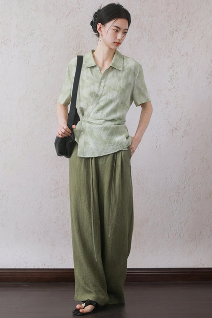 Tea Green Wide-Leg Pants