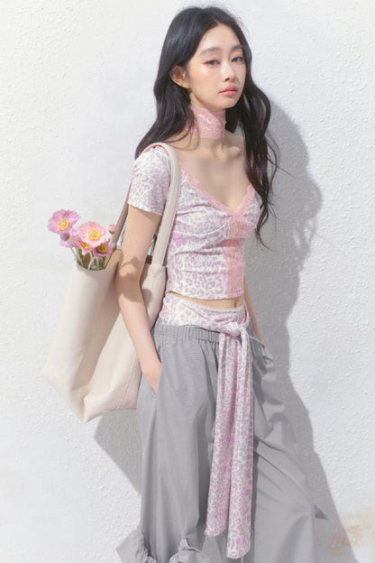 Pink Leopard V-Neck Tee