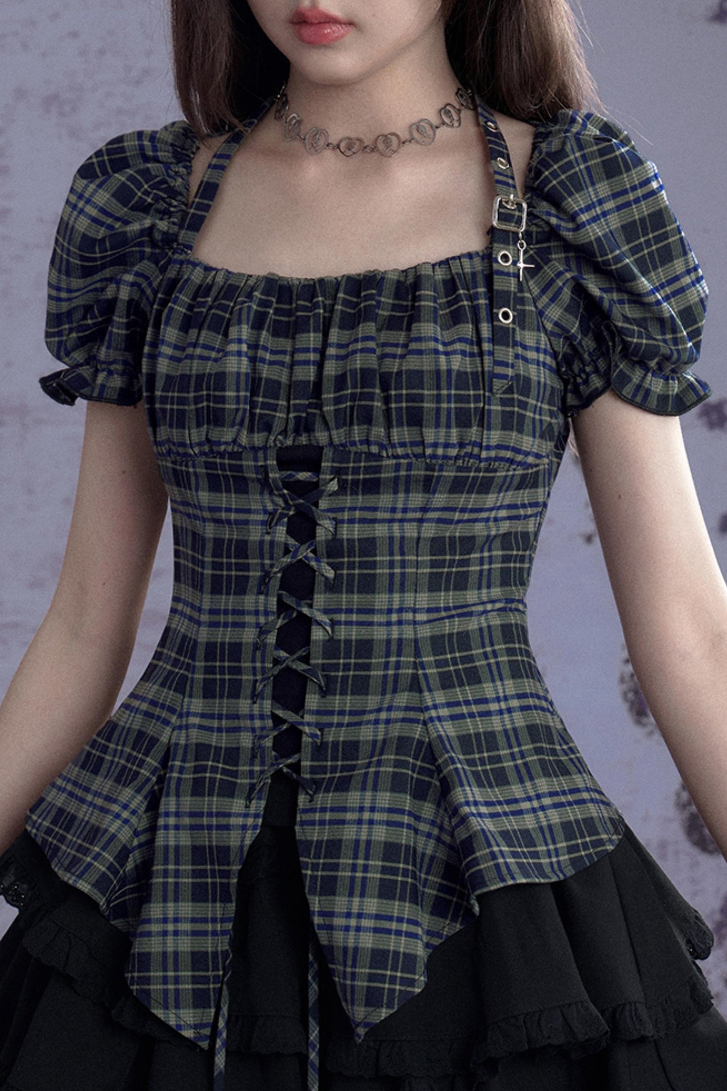 Vintage Green Check Summer Top