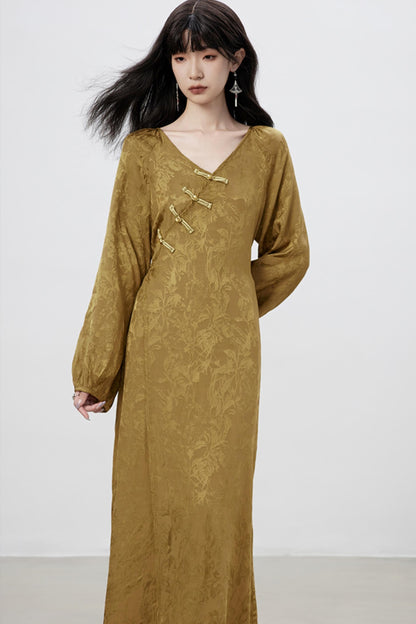 Modern V-Neck Chinese Dress