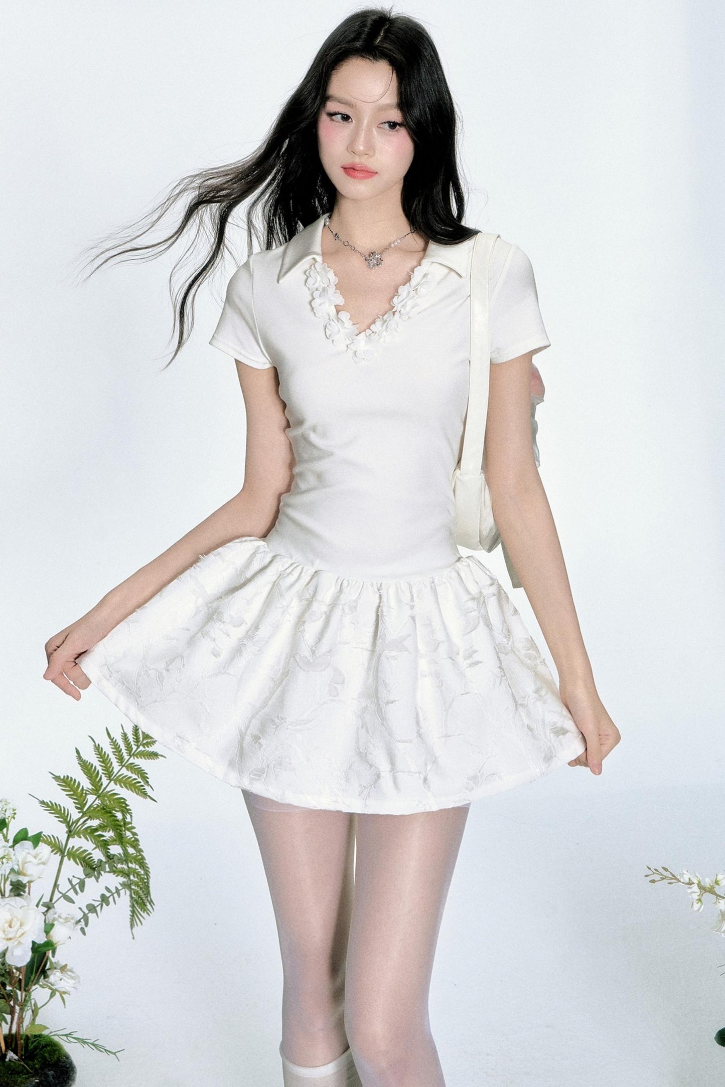 Korean Floral Polo Dress