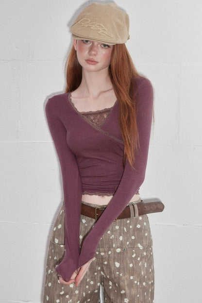 Lace-Trimmed Asymmetrical Tee