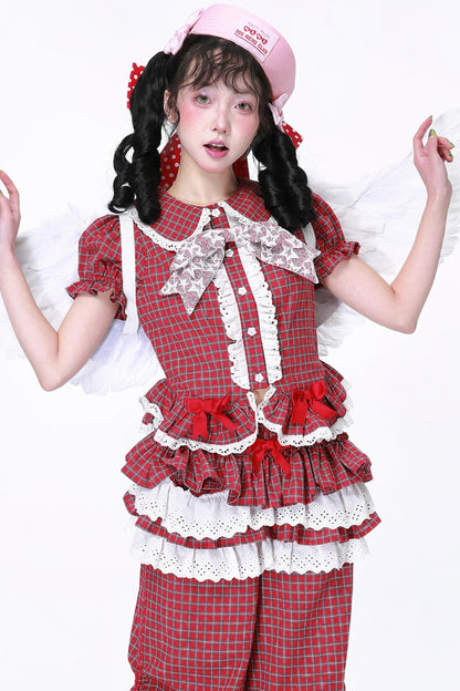 Red Gingham Showa Style Shirt